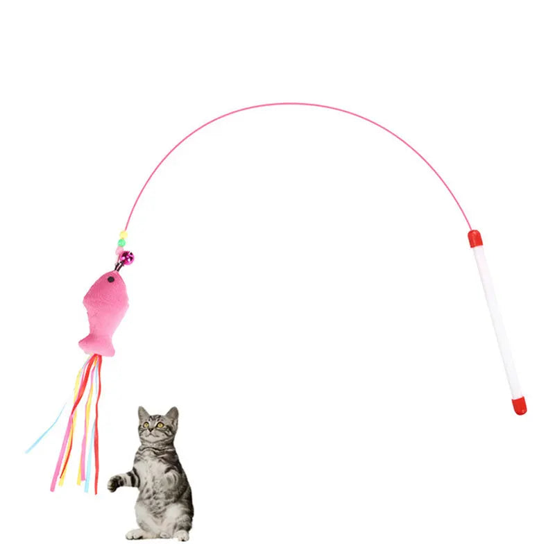 Creative Cat Toy Natural Feather Elasticity Pole Kitten Fishing Funny Cat Hairball With Bell Interactive Stick Fast Shipping