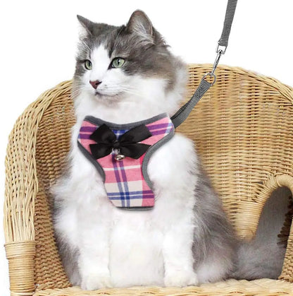 Plaid Dog Harness and Leash Set for Small Medium Dogs Cats Puppy French Bulldog Pet Bowtie Tuxedo Vest Harness