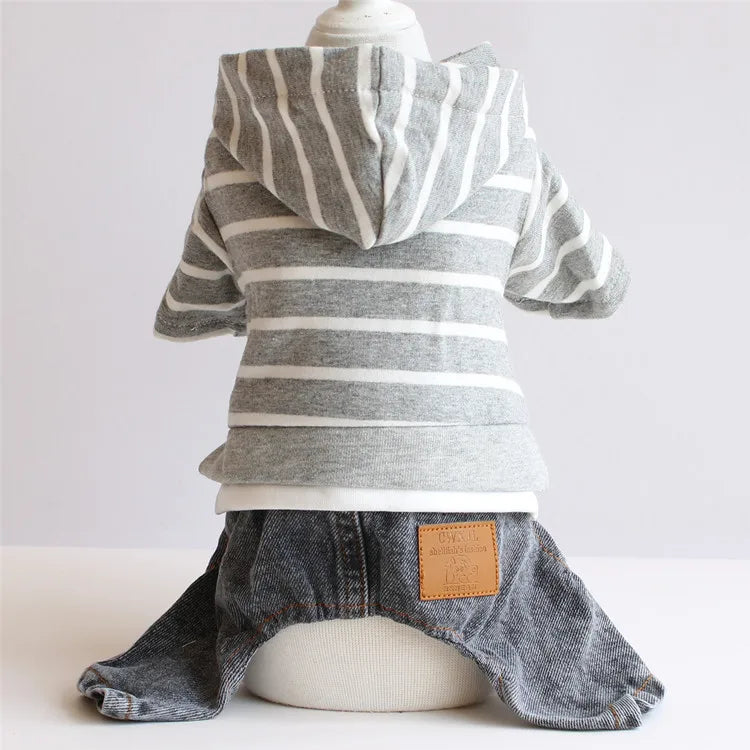 Spring Pet Dog Jumpsuit Denim Overalls for Dogs Plaid Jeans Jacket Pants Suit Onesies Small Dog Clothes Yorkie Chihuahua Apparel
