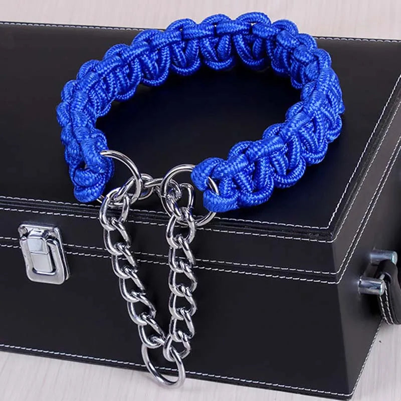 Wide Dog Collar Strong Nylon Rope Woven Limited Slip P Chain Collar for Medium Large Dogs German Shepherd Pit Bull Rottweiler