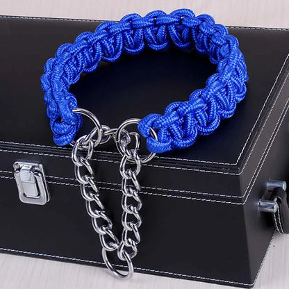 Wide Dog Collar Strong Nylon Rope Woven Limited Slip P Chain Collar for Medium Large Dogs German Shepherd Pit Bull Rottweiler