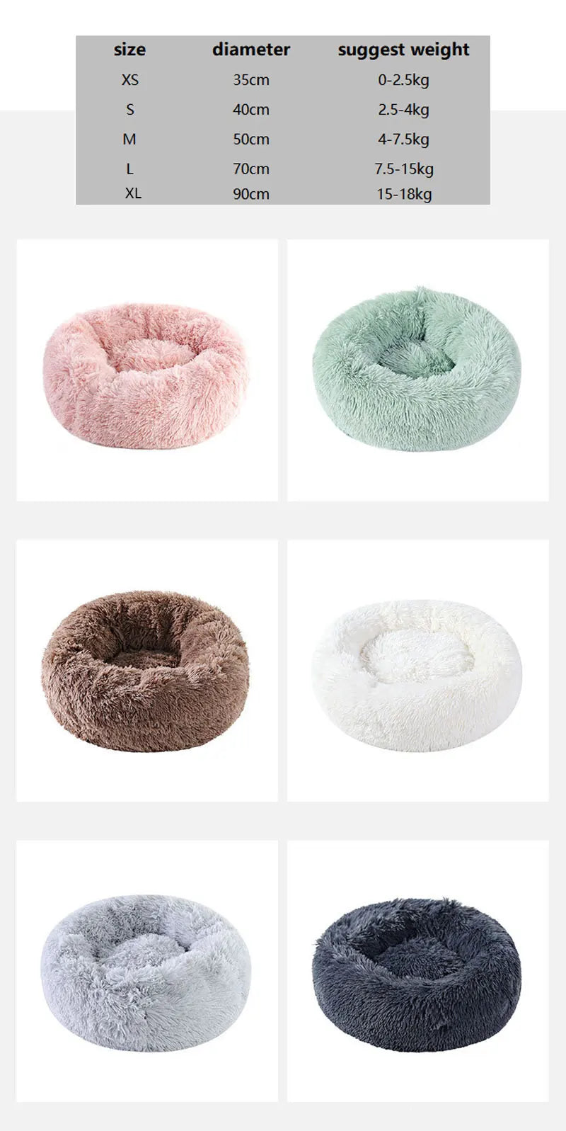 Brand New Round Shape Soft Houses for Cats Deep Sleeping Long Plush Puppy Lounger Pet Mat Small Dog Cushion Kitten Sofa Bed