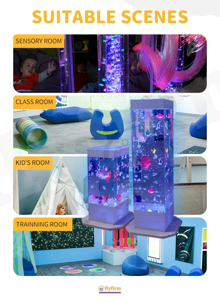 Flyfirm Sensory LED Aquarium with Bubbles and 12 Artificial Fish Ideal for Mood Lighting, Autism, and ADHD Sensory Therapy