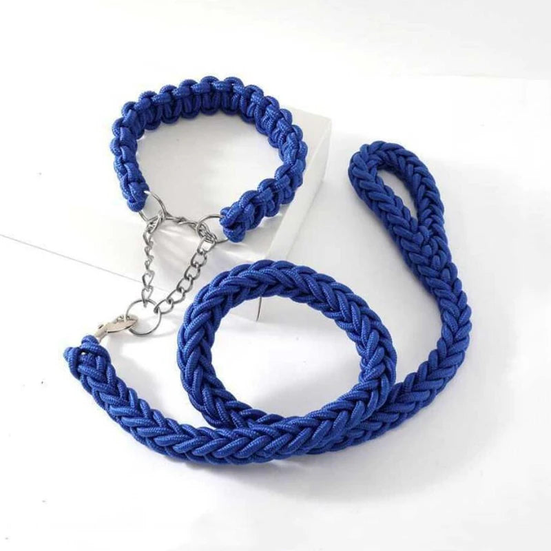 Heavy Duty Pet Dog Collar Leash Set Adjustable Obedience P Chain Collar Nylon Dog Leash Strap Lead Rope for Medium Large Dogs