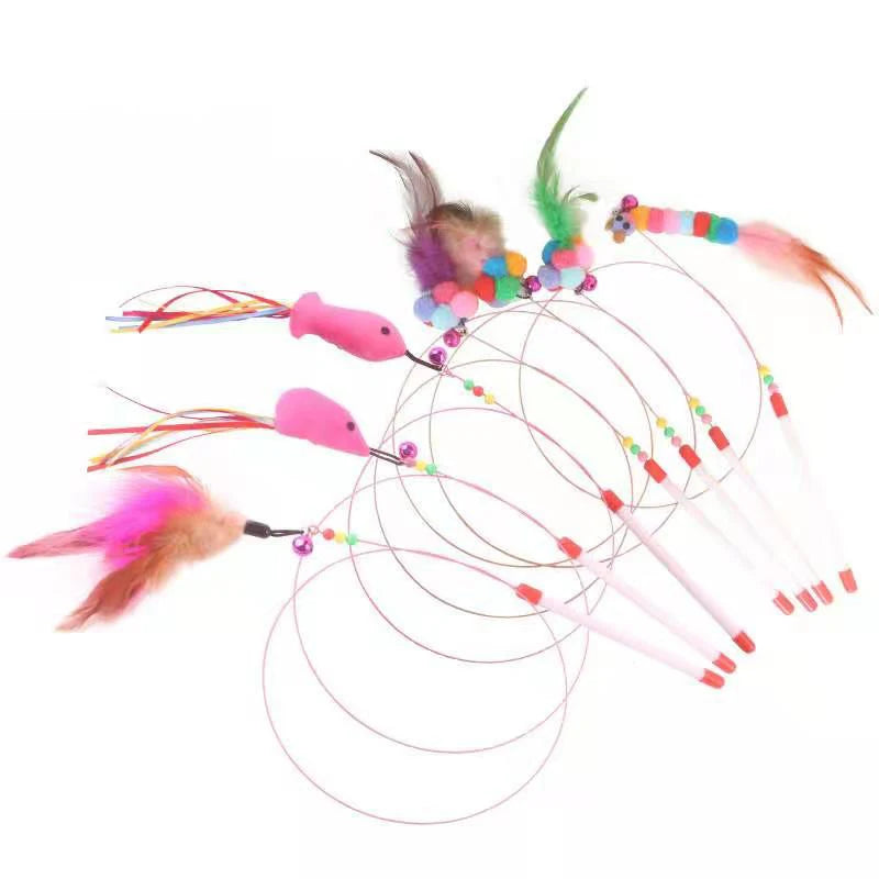 Pets Cat Feather Toys Plastic Kitten Interactive Stick Funny Cat Fishing Rod Game Wand Feather Stick Toy Pet Supplies Hot Sale