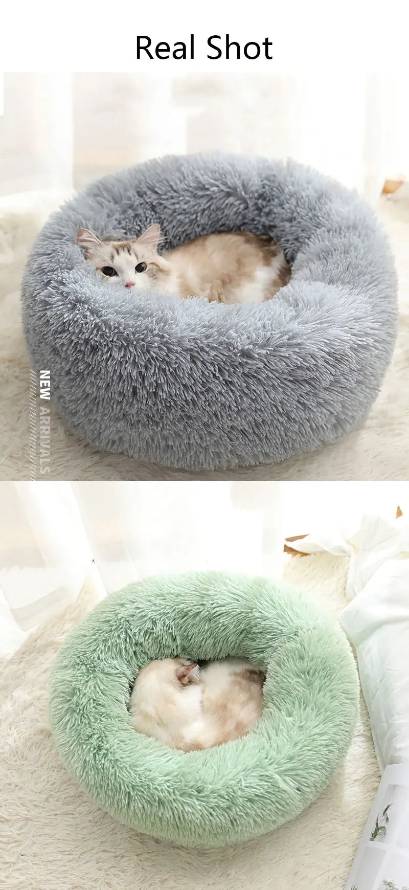 Brand New Round Shape Soft Houses for Cats Deep Sleeping Long Plush Puppy Lounger Pet Mat Small Dog Cushion Kitten Sofa Bed