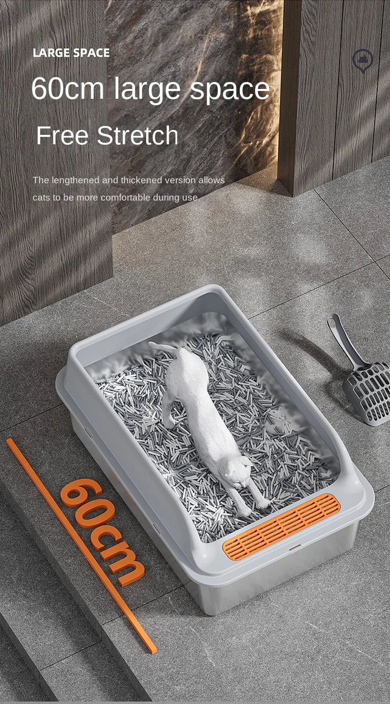 Cross-Border Oversized Stainless Steel Litter Box Top-In Anti-Take-Out Anti-Splash Cat Toilet Easy Clean Semi-Closed Pet Kitties