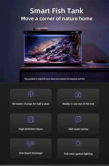 Glass Aquarium Fish Tank  Intelligent Desktop Ecological Fish Tank with WIFI Control Feeding Box Light Filter