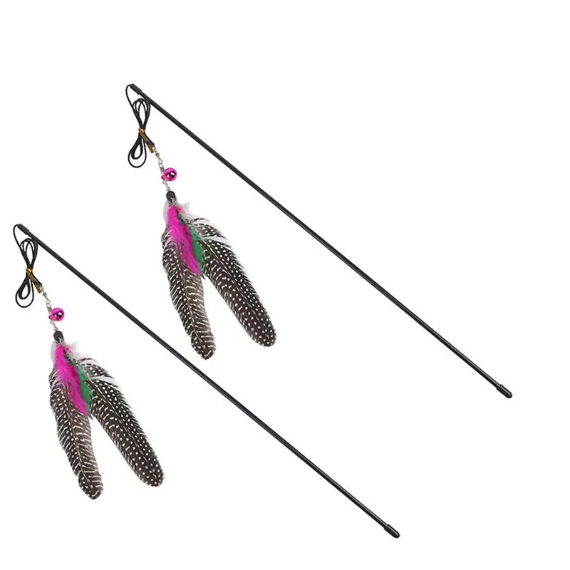 Creative Cat Toy Natural Feather Elasticity Pole Kitten Fishing Funny Cat Hairball With Bell Interactive Stick Fast Shipping