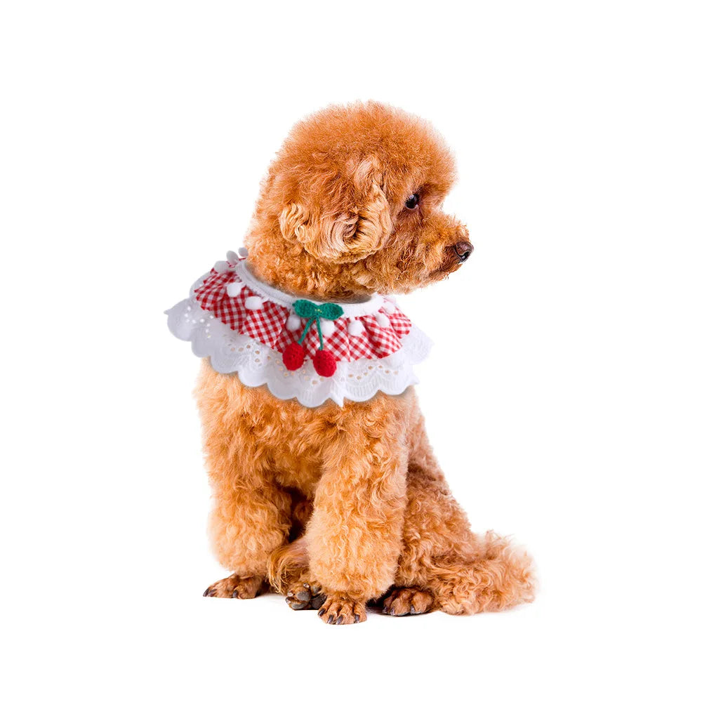 Romantic Lace Pet Dog Collar Bib Pearl Flower Princess Puppy Collar Necklace Candy Color Elastic Lace-Up Cat Bandana Accessories