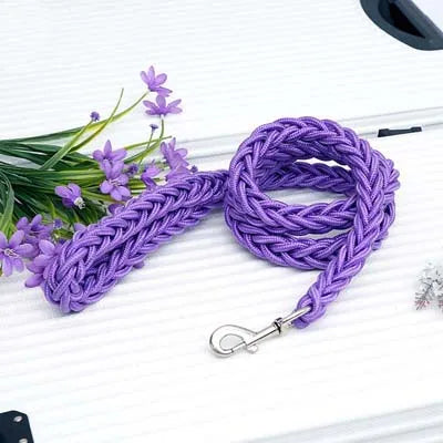 Large Dog Leash Traction Rope with Heavy Duty Buckle Hand-knitted Strong Durable Nylon Braided Leashes for Medium Big Dogs Bully