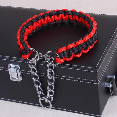 Wide Dog Collar Strong Nylon Rope Woven Limited Slip P Chain Collar for Medium Large Dogs German Shepherd Pit Bull Rottweiler