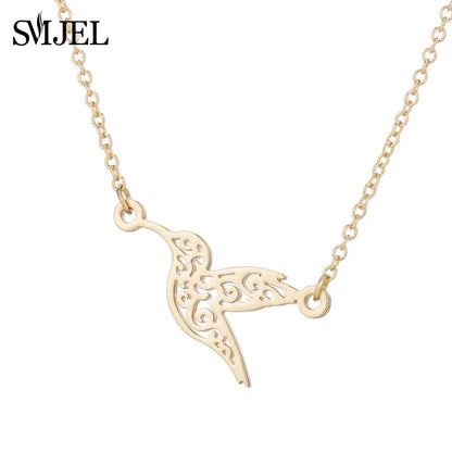SMJEL Wild Animal Necklace Stainless Steel Hummingbird Necklaces & Pendants Cute Eagle Phoenix Swallow Birds Necklace collares