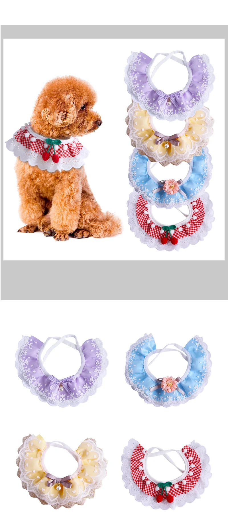 Romantic Lace Pet Dog Collar Bib Pearl Flower Princess Puppy Collar Necklace Candy Color Elastic Lace-Up Cat Bandana Accessories