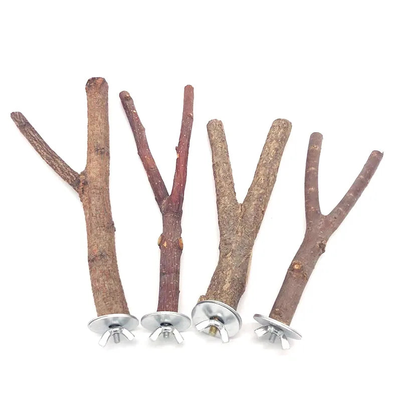 Natural Wood Pet Parrot Raw Wood Fork Tree Branch Stand Rack Squirrel Bird Hamster Branch Perches Chew Bite Toys Stick Supplies