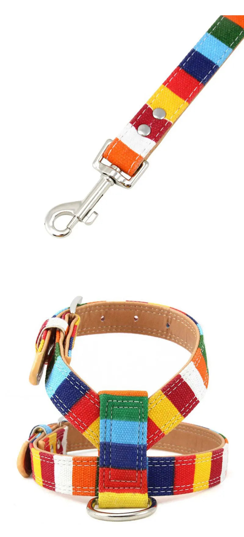 Rainbow Color Pet Dogs Collar Harness Set 120cm Puppy Leash Outdoor Walking Exercise Dogs Supplies PU Anti-Escape Cat Collars