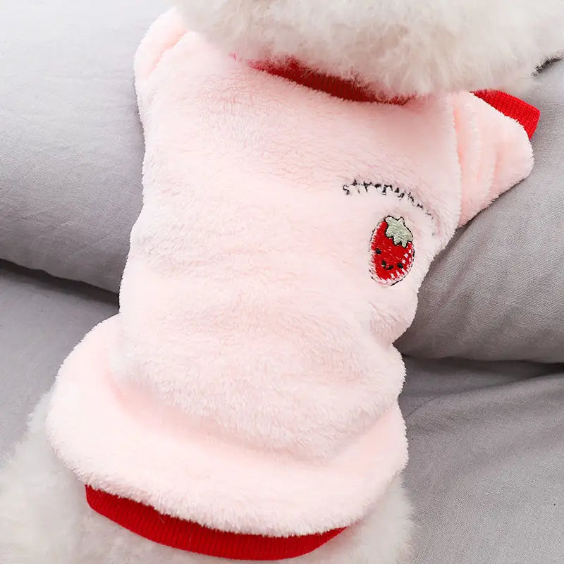 Soft Warm Velvet Dog Hoodies Puppy Winter Coat Strawberry Avocado Dog Clothes for Small Dogs Cold Weather Pullover Pet Apparel