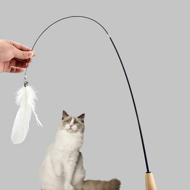 Creative Cat Toy Natural Feather Elasticity Pole Kitten Fishing Funny Cat Hairball With Bell Interactive Stick Fast Shipping