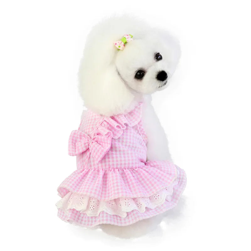 Fashion Dot Bow Cat Dog Dress Skirt Summer Sweer Pet Princess Dresses for Small Dogs Shih Tzu Yorkshire Clothing Puppy Clothes