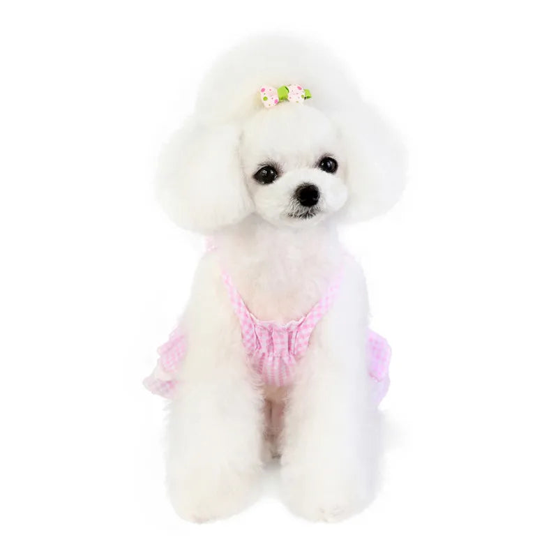 Fashion Dot Bow Cat Dog Dress Skirt Summer Sweer Pet Princess Dresses for Small Dogs Shih Tzu Yorkshire Clothing Puppy Clothes
