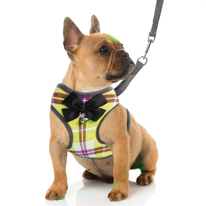 Plaid Dog Harness and Leash Set for Small Medium Dogs Cats Puppy French Bulldog Pet Bowtie Tuxedo Vest Harness