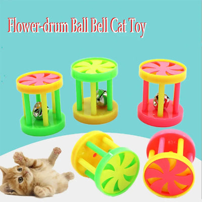 Plastic Pet Cat Flower-drum Ball Bell Toy With Sound Kitten Interactive Scratching Colorful Cat Teaser Toys Pet Supplies