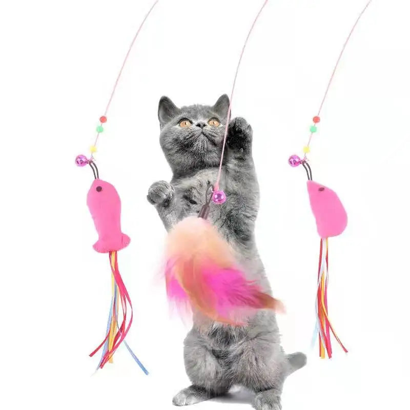 Pets Cat Feather Toys Plastic Kitten Interactive Stick Funny Cat Fishing Rod Game Wand Feather Stick Toy Pet Supplies Hot Sale