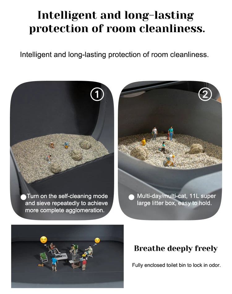 AMZ Hot Sale APP Controlled Open Top Automatic Smart Toilet Odor-Free Plastic Litter Box for Large Cats Kitten Toilet Robot