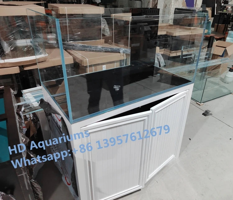 Customized Sizes large and medium fish tank aquariums for marine and freshwater with overflow sump cabinet