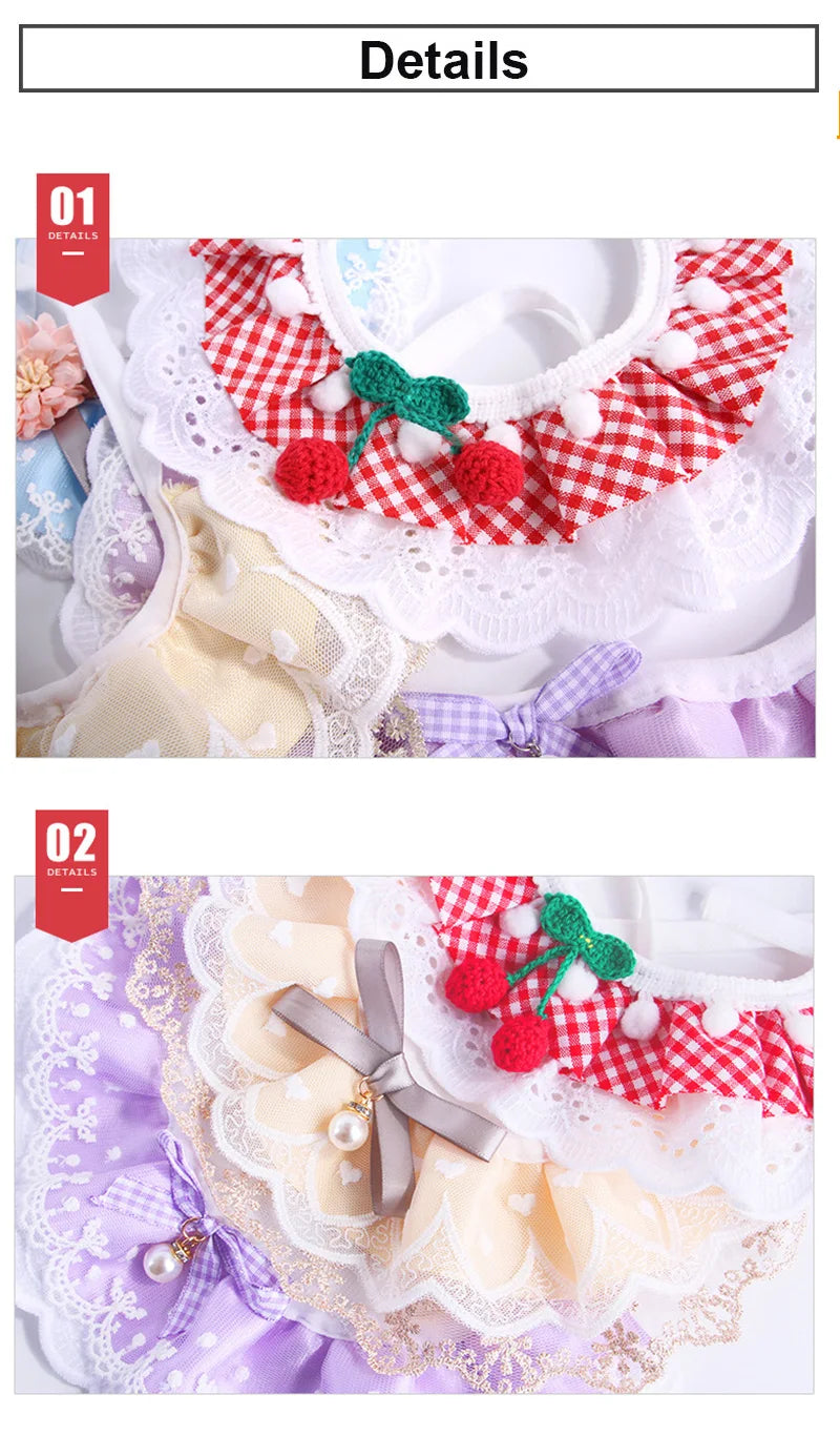Romantic Lace Pet Dog Collar Bib Pearl Flower Princess Puppy Collar Necklace Candy Color Elastic Lace-Up Cat Bandana Accessories