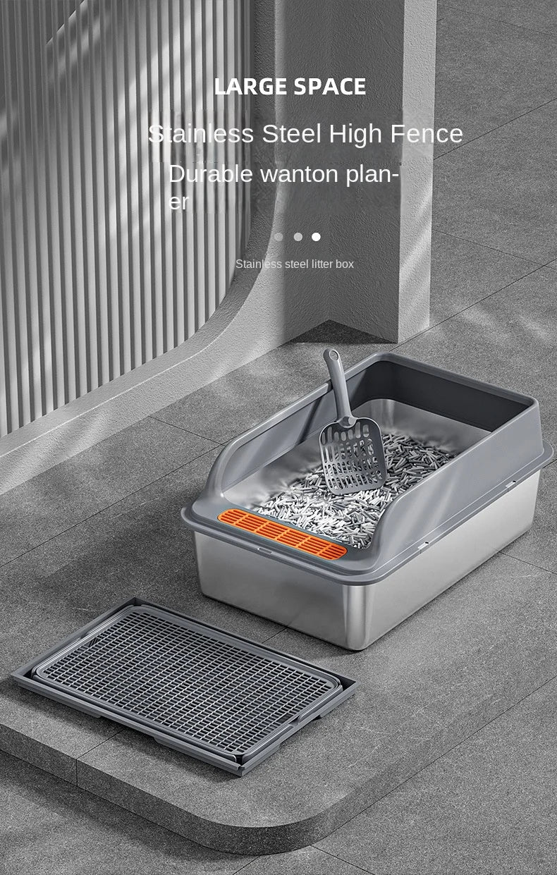 Cross-Border Oversized Stainless Steel Litter Box Top-In Anti-Take-Out Anti-Splash Cat Toilet Easy Clean Semi-Closed Pet Kitties