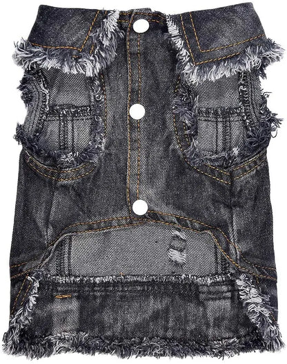 Classic Dog Denim Jacket Spring Autumn Pet Clothes for Small Medium Dogs Beagle Bulldog Lapel Vest Dark Washed Jeans Coat