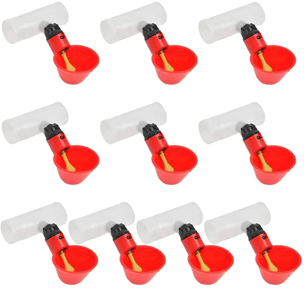 10 Sets Automatic Poultry Drinking Cups Chicken Tapping Waterer Drinker  and Chicken Waterer PVC Tee Fittings Chicken Feeder