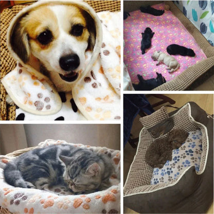 Soft Flannel Fleece Cat Dog Blanket Bed Mats Paw Foot Print Warm Pet Blanket Sleeping Beds Cover Mat For Dogs Cats Pets supplies