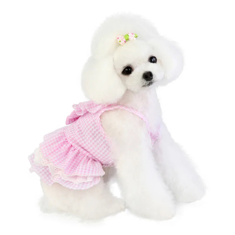 Fashion Dot Bow Cat Dog Dress Skirt Summer Sweer Pet Princess Dresses for Small Dogs Shih Tzu Yorkshire Clothing Puppy Clothes