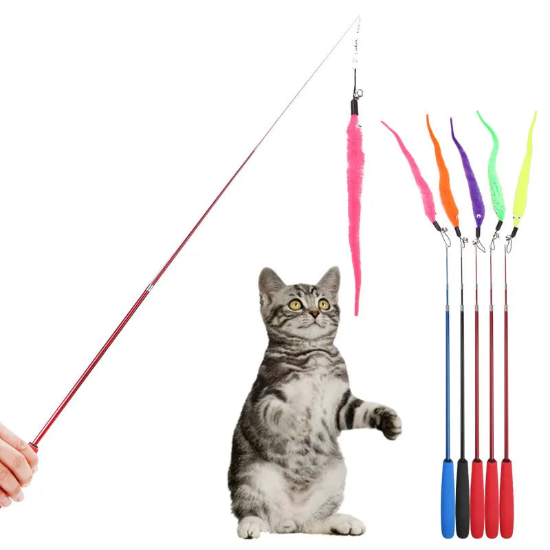 Creative Cat Toy Natural Feather Elasticity Pole Kitten Fishing Funny Cat Hairball With Bell Interactive Stick Fast Shipping