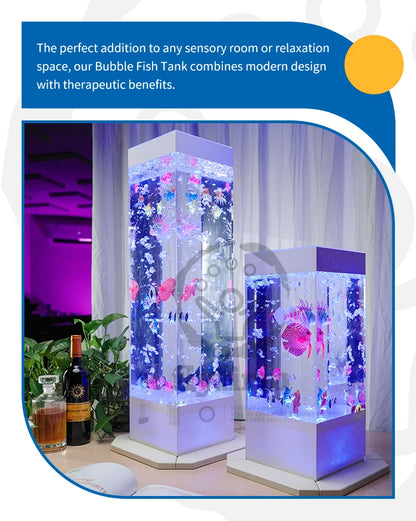 Flyfirm Sensory LED Aquarium with Bubbles and 12 Artificial Fish Ideal for Mood Lighting, Autism, and ADHD Sensory Therapy