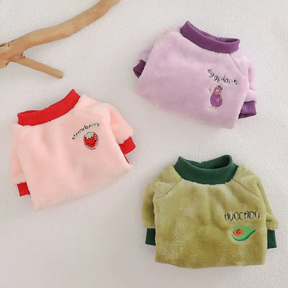 Soft Warm Velvet Dog Hoodies Puppy Winter Coat Strawberry Avocado Dog Clothes for Small Dogs Cold Weather Pullover Pet Apparel