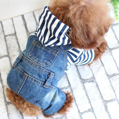 Spring Pet Dog Jumpsuit Denim Overalls for Dogs Plaid Jeans Jacket Pants Suit Onesies Small Dog Clothes Yorkie Chihuahua Apparel