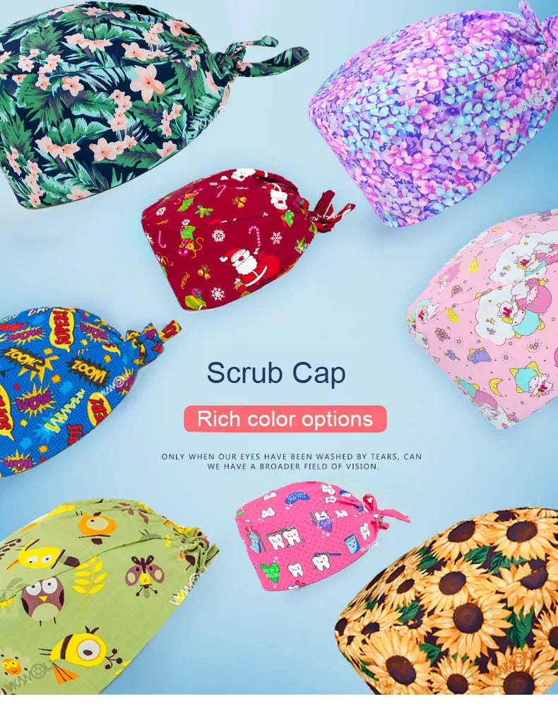 gorro clínicos Cartoon Printing Scrubs Caps Surgery Hat Men Nurse scrubs cap Pet clinic Work hat medical scrub hats