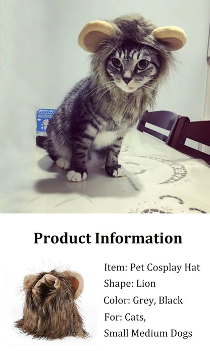 Lion Shaped Cosplay Hat for Cat Black Designer Pet Dog Accessories Winter Christmas Costume Kitten Head Wear Puppy Pet Supplies