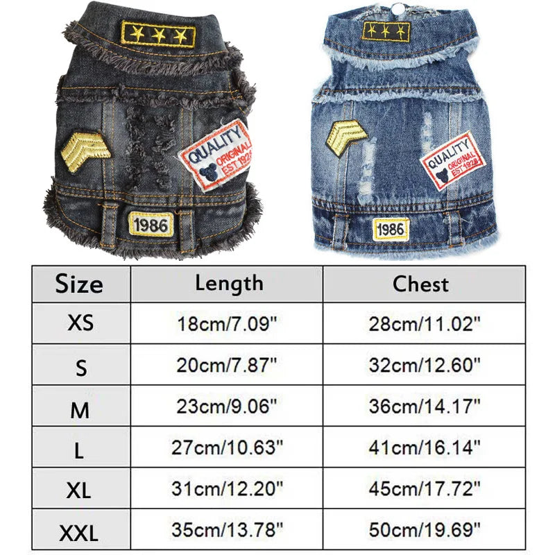 Classic Dog Denim Jacket Spring Autumn Pet Clothes for Small Medium Dogs Beagle Bulldog Lapel Vest Dark Washed Jeans Coat