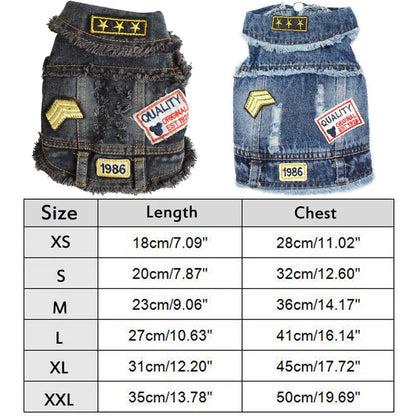 Classic Dog Denim Jacket Spring Autumn Pet Clothes for Small Medium Dogs Beagle Bulldog Lapel Vest Dark Washed Jeans Coat