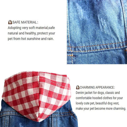 Sleeveless Denim Dog Jacket - Dark Wash, Puppy Hooded Jeans Coat Spring Summer Dog Clothes for Small Medium Dogs Bulldog Yorkie