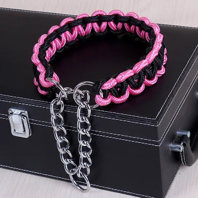 Wide Dog Collar Strong Nylon Rope Woven Limited Slip P Chain Collar for Medium Large Dogs German Shepherd Pit Bull Rottweiler