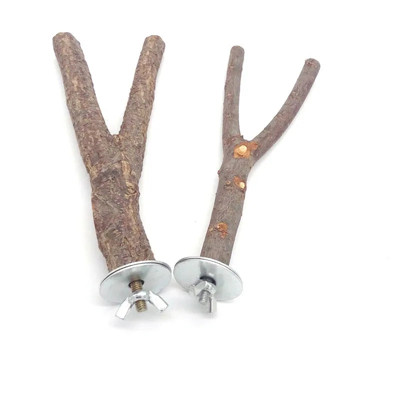 Natural Wood Pet Parrot Raw Wood Fork Tree Branch Stand Rack Squirrel Bird Hamster Branch Perches Chew Bite Toys Stick Supplies