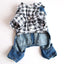 Spring Pet Dog Jumpsuit Denim Overalls for Dogs Plaid Jeans Jacket Pants Suit Onesies Small Dog Clothes Yorkie Chihuahua Apparel