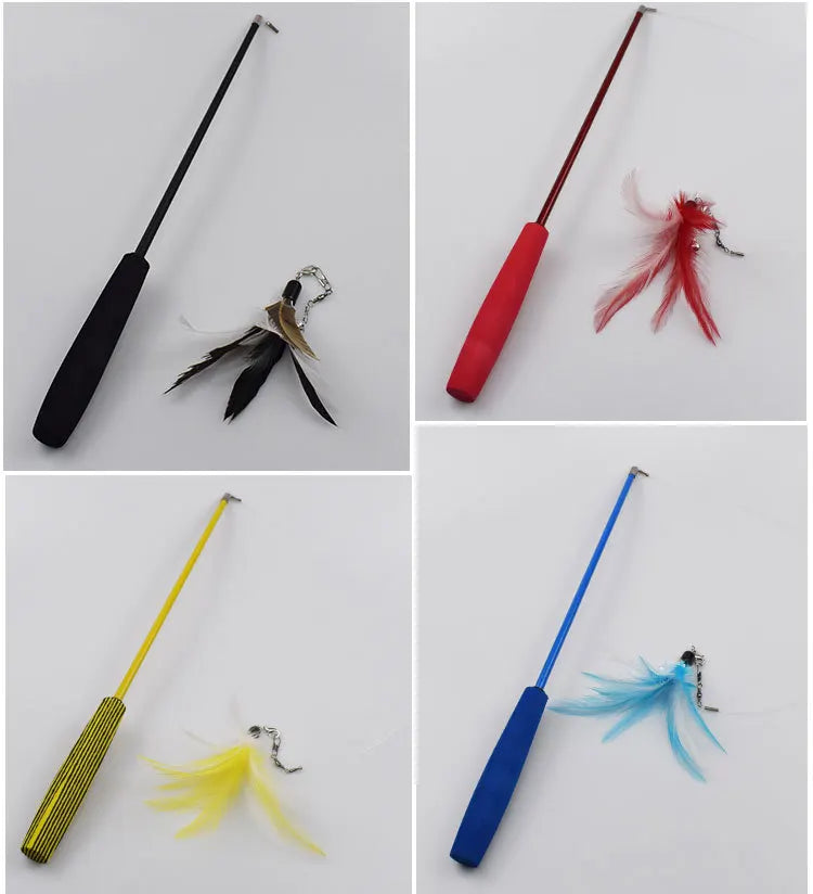 Interactive Cat Feather Toy Feather Teaser Stick Wand Pet Retractable Feather Bell Refill Replacement Catcher Product for Kitten
