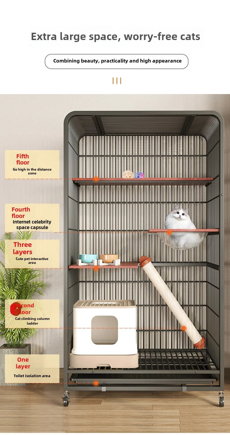Pet Square Folding Foldable 3 Layer Big Cat Cage Villa Indoor Luxury 3 Tier Design Large Cage