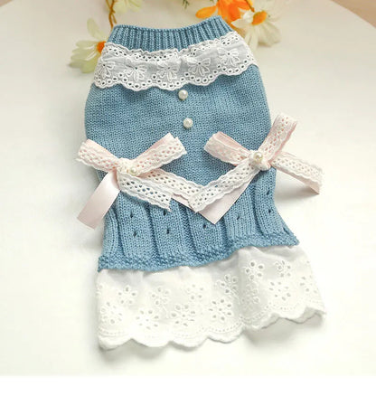 Classic Dog Winter Sweater with Tie Thick Weaving Warm Pet Cat Clothing Lovely Princess New Year Coat Christmas Dog Clothes